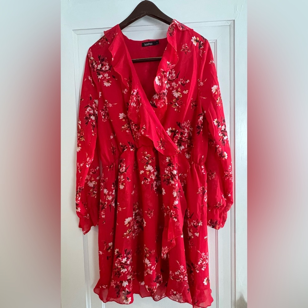 Boohoo Vibrant Red Chiffon Dress